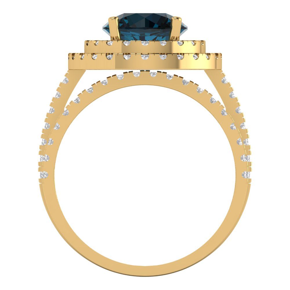 2.73 cttw Round Cut Natural London Blue Topaz Bridal Set - Solid Yellow Gold Engagement Ring & Wedding Band