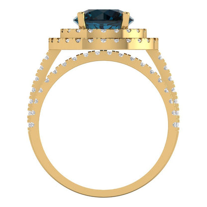 2.73 cttw Round Cut Natural London Blue Topaz Bridal Set - Solid Yellow Gold Engagement Ring & Wedding Band