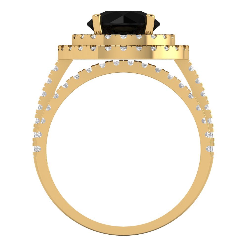 2.73 cttw Round Cut Natural Onyx Bridal Set - Solid Yellow Gold Engagement Ring & Wedding Band