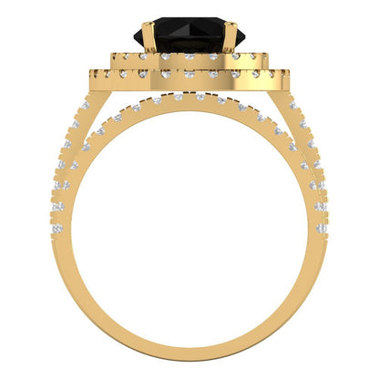 2.73 cttw Round Cut Natural Onyx Bridal Set - Solid Yellow Gold Engagement Ring & Wedding Band