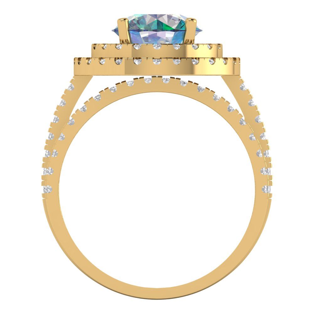 2.73 cttw Round Cut Blue Moissanite Bridal Set - Solid Yellow Gold Engagement Ring & Wedding Band