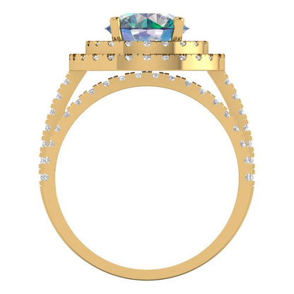 2.73 cttw Round Cut Blue Moissanite Bridal Set - Solid Yellow Gold Engagement Ring & Wedding Band