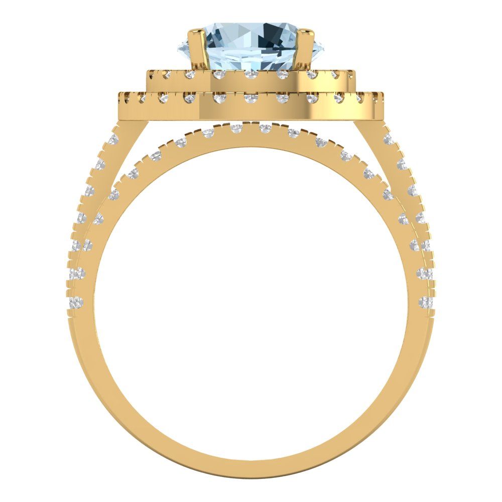 2.73 cttw Round Cut Simulated Blue Diamond Bridal Set - Solid Yellow Gold Engagement Ring & Wedding Band