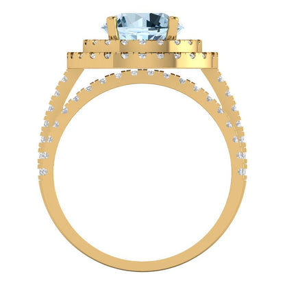 2.73 cttw Round Cut Simulated Blue Diamond Bridal Set - Solid Yellow Gold Engagement Ring & Wedding Band