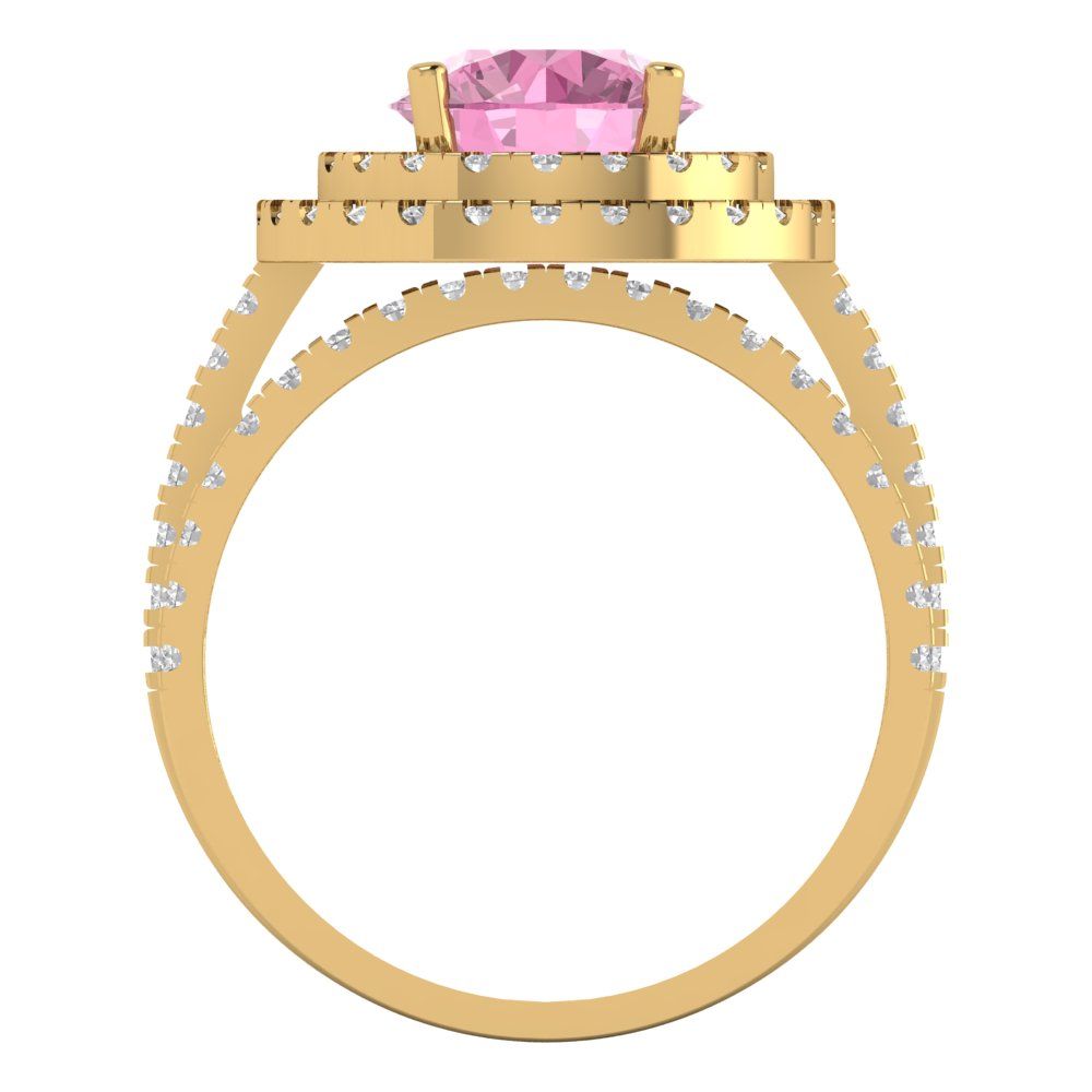 2.73 cttw Round Cut Simulated Pink Diamond Bridal Set - Solid Yellow Gold Engagement Ring & Wedding Band