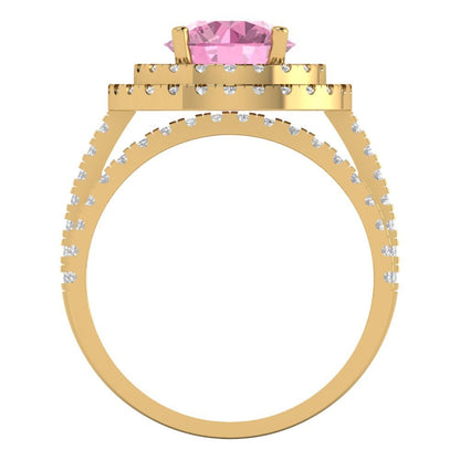2.73 cttw Round Cut Simulated Pink Diamond Bridal Set - Solid Yellow Gold Engagement Ring & Wedding Band
