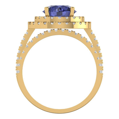 2.73 cttw Round Cut Simulated Tanzanite Bridal Set - Solid Yellow Gold Engagement Ring & Wedding Band