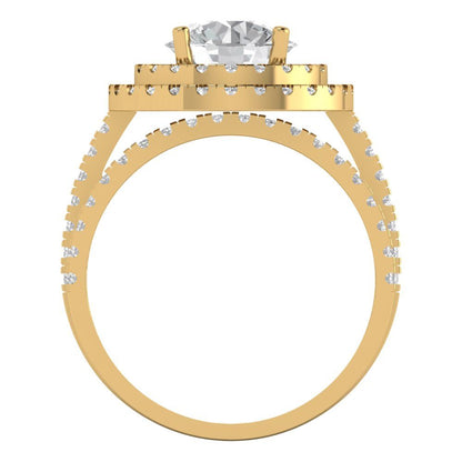 2.73 cttw Round Cut Zirconia Simulated Diamond Bridal Set - Solid Yellow Gold Engagement Ring & Wedding Band