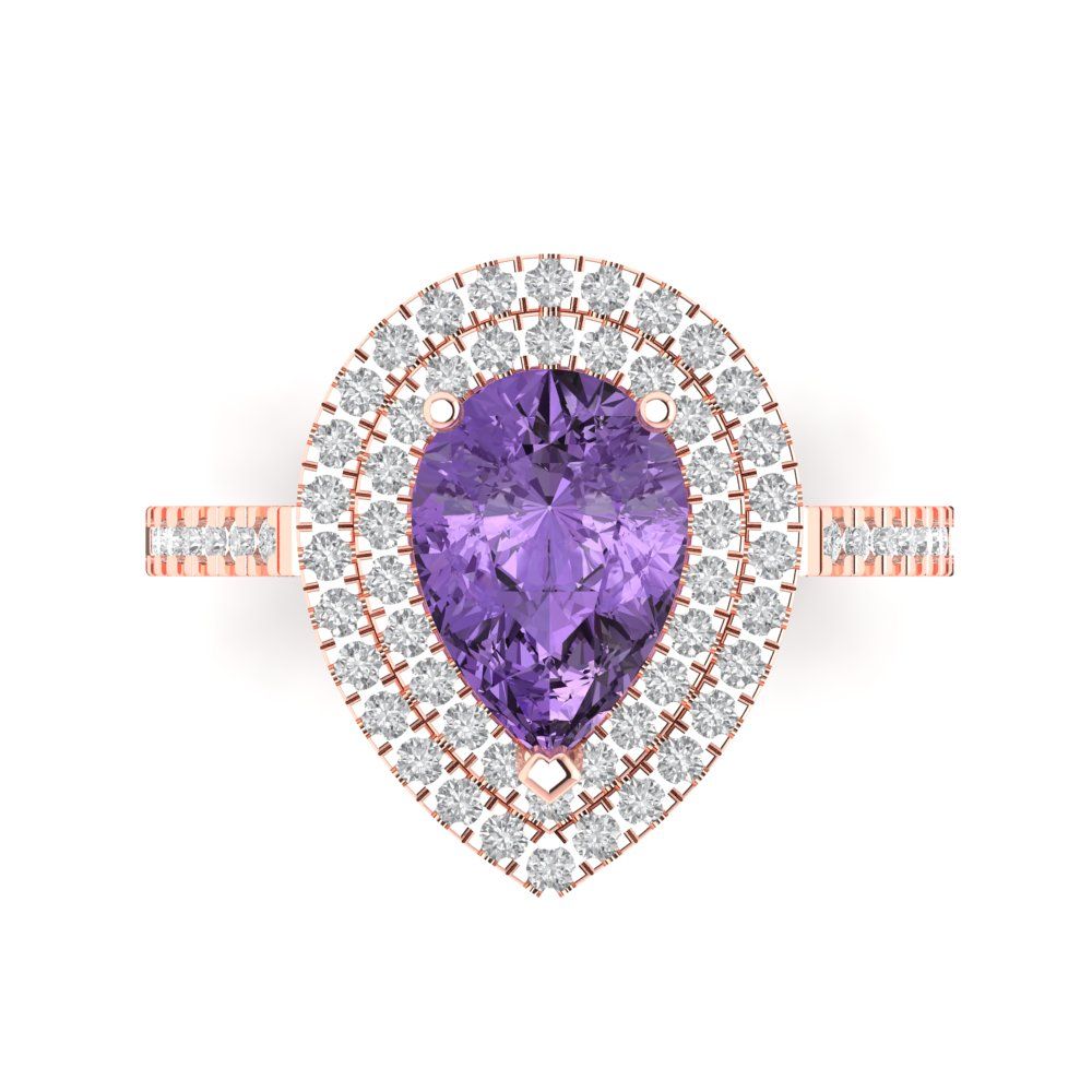 2.48 cttw Simulated Alexandrite Hidden Halo Engagement Ring - Solid Rose Gold (VVS1, Pear Cut,10X7mm )
