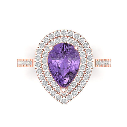 2.48 cttw Simulated Alexandrite Hidden Halo Engagement Ring - Solid Rose Gold (VVS1, Pear Cut,10X7mm )