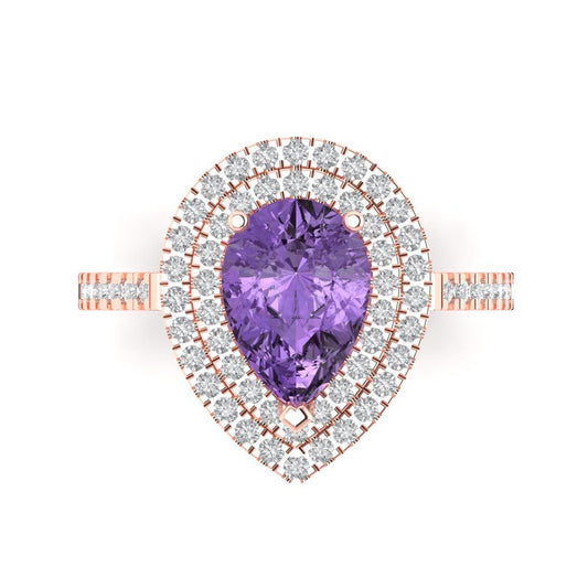 2.48 cttw Simulated Alexandrite Hidden Halo Engagement Ring - Solid Rose Gold (VVS1, Pear Cut,10X7mm )