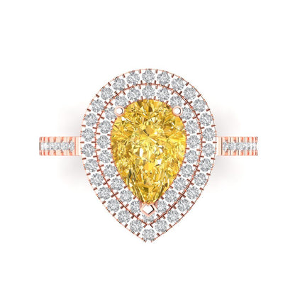 2.48 cttw Natural Citrine Hidden Halo Engagement Ring - Solid Rose Gold (VVS1, Pear Cut,10X7mm )