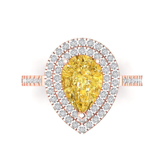 2.48 cttw Natural Citrine Hidden Halo Engagement Ring - Solid Rose Gold (VVS1, Pear Cut,10X7mm )