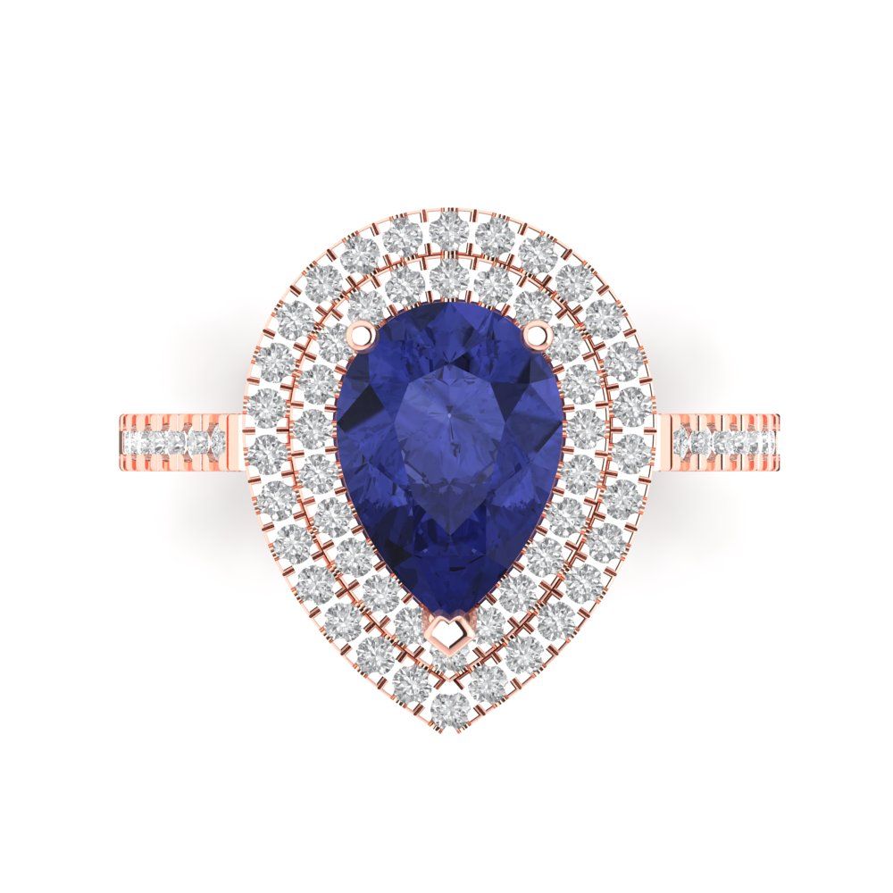 2.48 cttw Simulated Tanzanite Hidden Halo Engagement Ring - Solid Rose Gold (VVS1, Pear Cut,10X7mm )