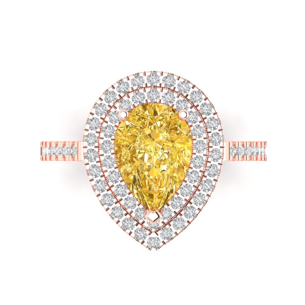 2.48 cttw Zirconia Simulated Yellow Diamond Hidden Halo Engagement Ring - Solid Rose Gold (VVS1, Pear Cut,10X7mm )