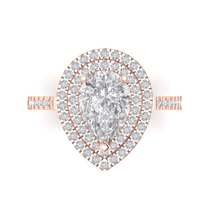 2.48 cttw Moissanite Hidden Halo Engagement Ring - Solid Rose Gold (VVS1, Pear Cut,10X7mm )