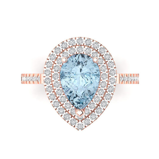 2.48 cttw Natural Sky Blue Topaz Hidden Halo Engagement Ring - Solid Rose Gold (VVS1, Pear Cut,10X7mm )