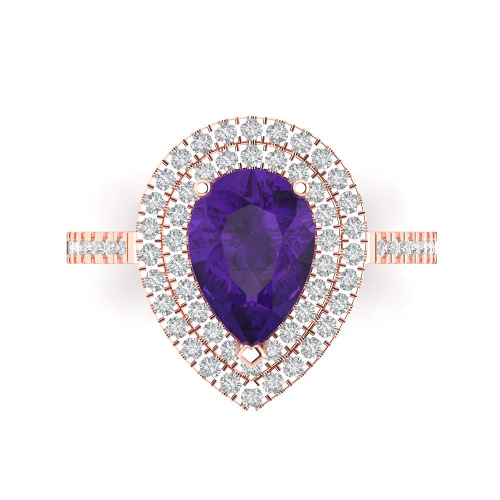 2.48 cttw Natural Amethyst Hidden Halo Engagement Ring - Solid Rose Gold (VVS1, Pear Cut,10X7mm )