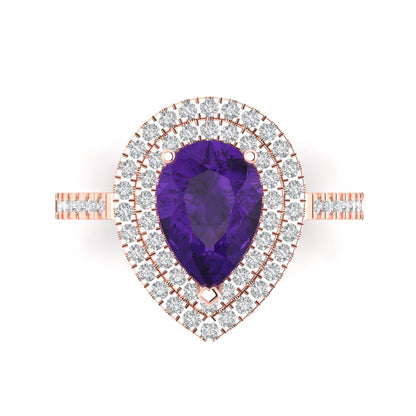 2.48 cttw Natural Amethyst Hidden Halo Engagement Ring - Solid Rose Gold (VVS1, Pear Cut,10X7mm )