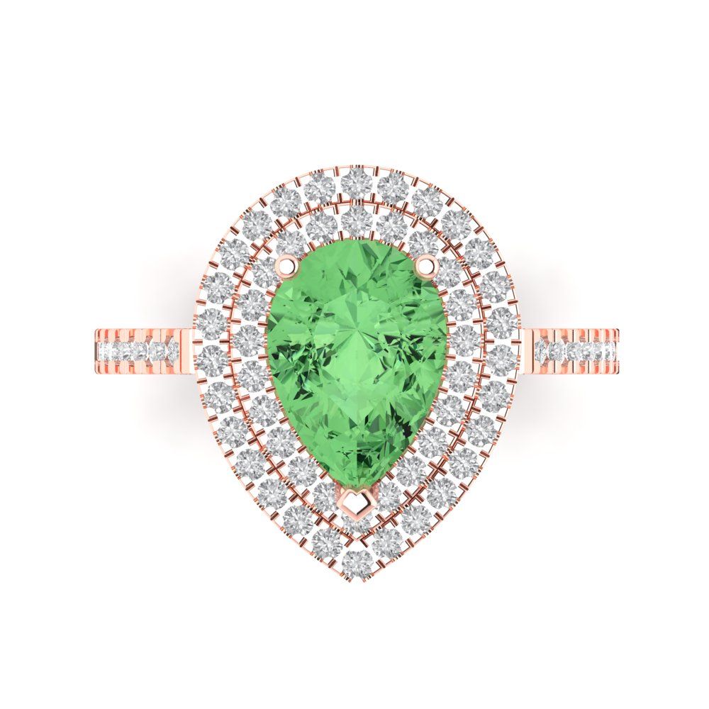 2.48 cttw Zirconia Simulated Green Diamond Hidden Halo Engagement Ring - Solid Rose Gold (VVS1, Pear Cut,10X7mm )