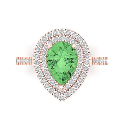 2.48 cttw Zirconia Simulated Green Diamond Hidden Halo Engagement Ring - Solid Rose Gold (VVS1, Pear Cut,10X7mm )