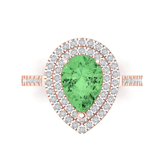 2.48 cttw Zirconia Simulated Green Diamond Hidden Halo Engagement Ring - Solid Rose Gold (VVS1, Pear Cut,10X7mm )