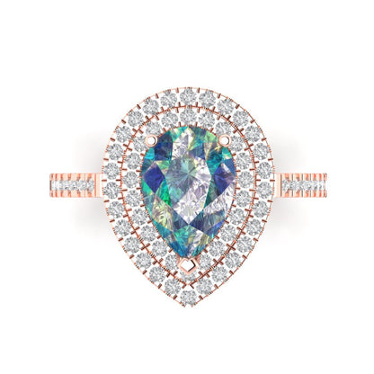 2.48 cttw Blue Moissanite Hidden Halo Engagement Ring - Solid Rose Gold (VVS1, Pear Cut,10X7mm )