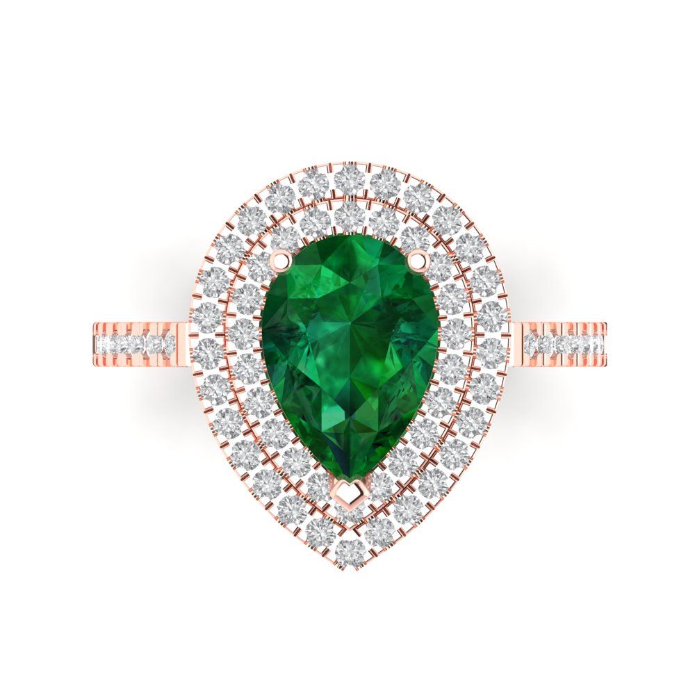 2.48 cttw Simulated Emerald Hidden Halo Engagement Ring - Solid Rose Gold (VVS1, Pear Cut,10X7mm )