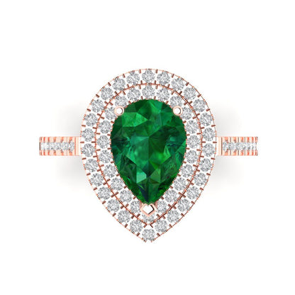 2.48 cttw Simulated Emerald Hidden Halo Engagement Ring - Solid Rose Gold (VVS1, Pear Cut,10X7mm )