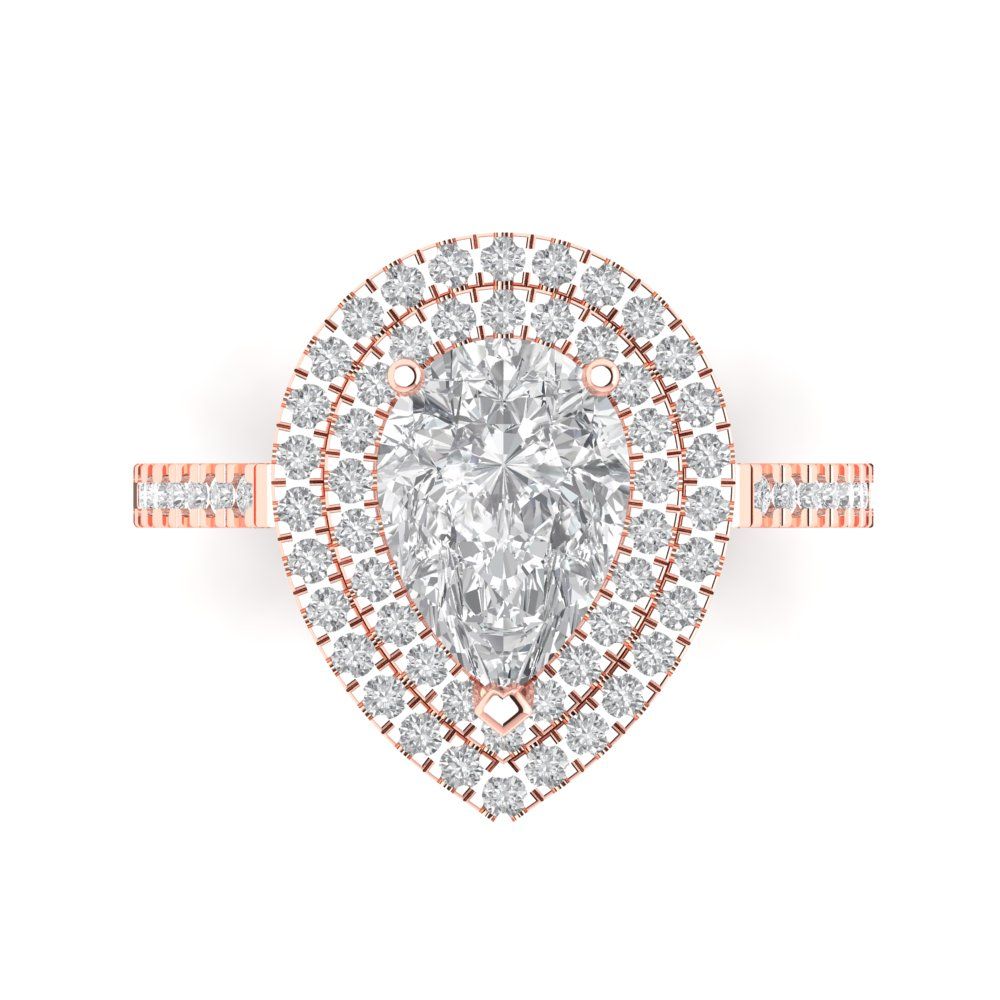 2.48 cttw Zirconia Simulated Diamond Hidden Halo Engagement Ring - Solid Rose Gold (VVS1, Pear Cut,10X7mm )
