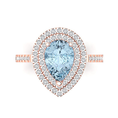 2.48 cttw Zirconia Simulated Blue Diamond Hidden Halo Engagement Ring - Solid Rose Gold (VVS1, Pear Cut,10X7mm )