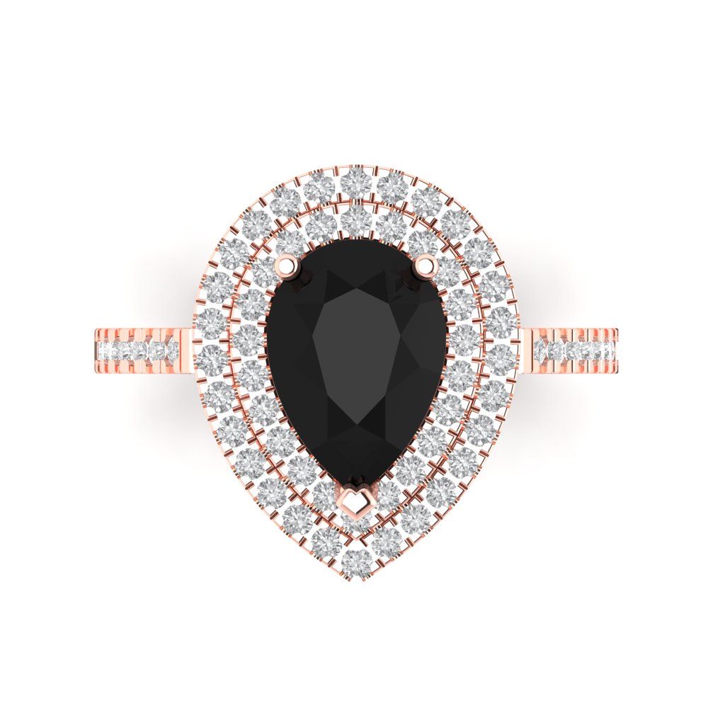 2.48 cttw Natural Onyx Hidden Halo Engagement Ring - Solid Rose Gold (VVS1, Pear Cut,10X7mm )