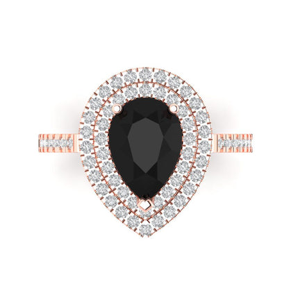 2.48 cttw Natural Onyx Hidden Halo Engagement Ring - Solid Rose Gold (VVS1, Pear Cut,10X7mm )