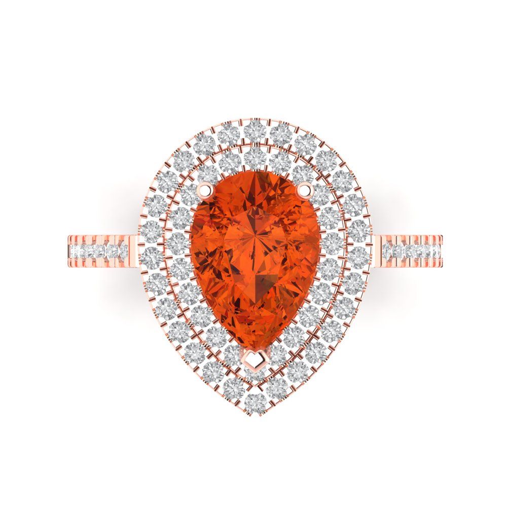 2.48 cttw Zirconia Simulated Red Diamond Hidden Halo Engagement Ring - Solid Rose Gold (VVS1, Pear Cut,10X7mm )