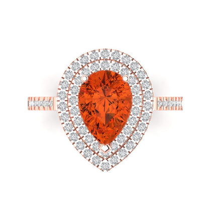 2.48 cttw Zirconia Simulated Red Diamond Hidden Halo Engagement Ring - Solid Rose Gold (VVS1, Pear Cut,10X7mm )