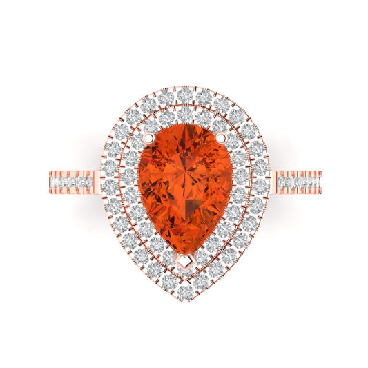 2.48 cttw Zirconia Simulated Red Diamond Hidden Halo Engagement Ring - Solid Rose Gold (VVS1, Pear Cut,10X7mm )
