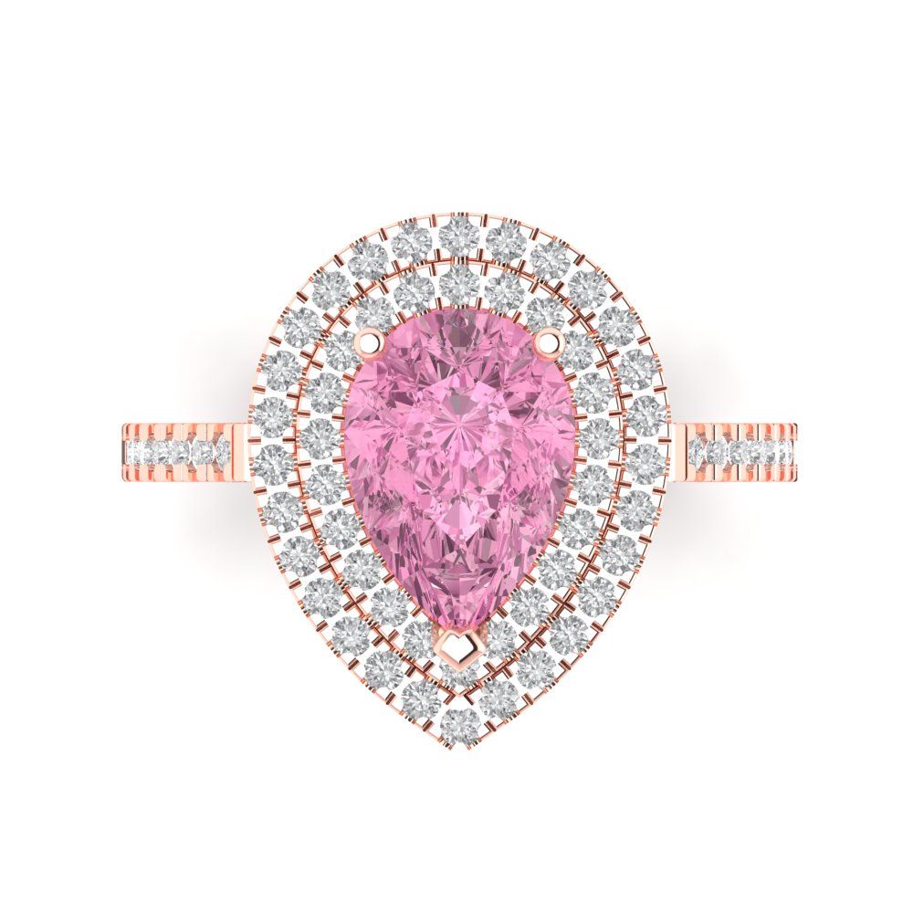 2.48 cttw Zirconia Simulated Pink Diamond Hidden Halo Engagement Ring - Solid Rose Gold (VVS1, Pear Cut,10X7mm )