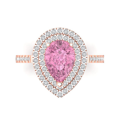 2.48 cttw Zirconia Simulated Pink Diamond Hidden Halo Engagement Ring - Solid Rose Gold (VVS1, Pear Cut,10X7mm )