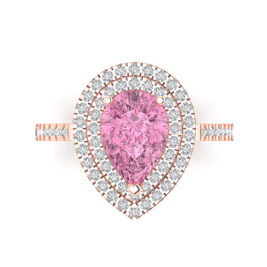2.48 cttw Zirconia Simulated Pink Diamond Hidden Halo Engagement Ring - Solid Rose Gold (VVS1, Pear Cut,10X7mm )