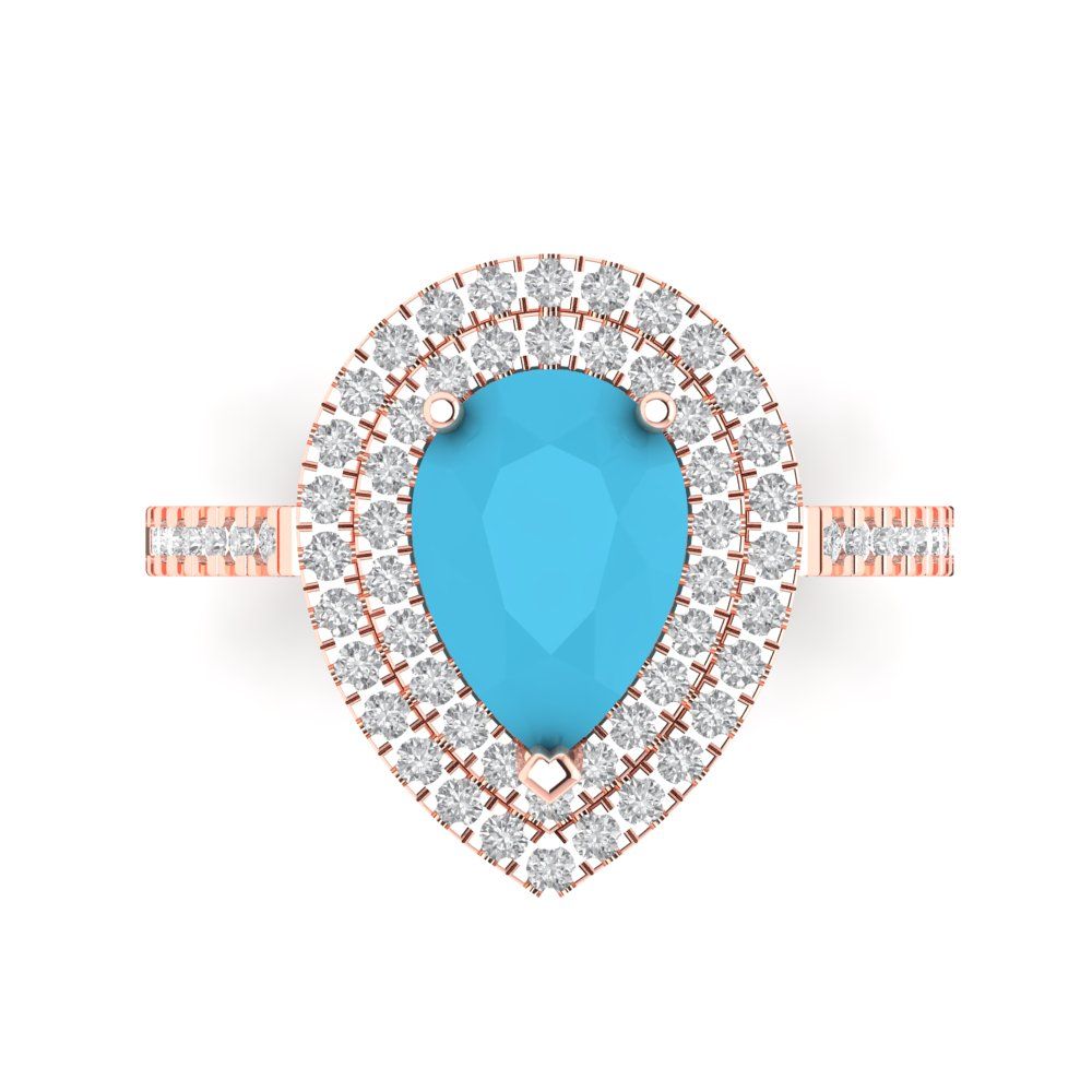 2.48 cttw Simulated Turquoise Hidden Halo Engagement Ring - Solid Rose Gold (VVS1, Pear Cut,10X7mm )