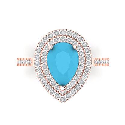 2.48 cttw Simulated Turquoise Hidden Halo Engagement Ring - Solid Rose Gold (VVS1, Pear Cut,10X7mm )