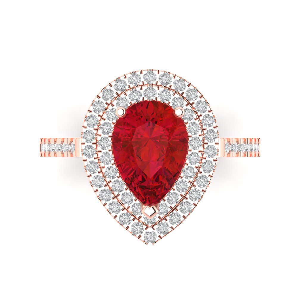 2.48 cttw Simulated Pink Tourmaline Hidden Halo Engagement Ring - Solid Rose Gold (VVS1, Pear Cut,10X7mm )