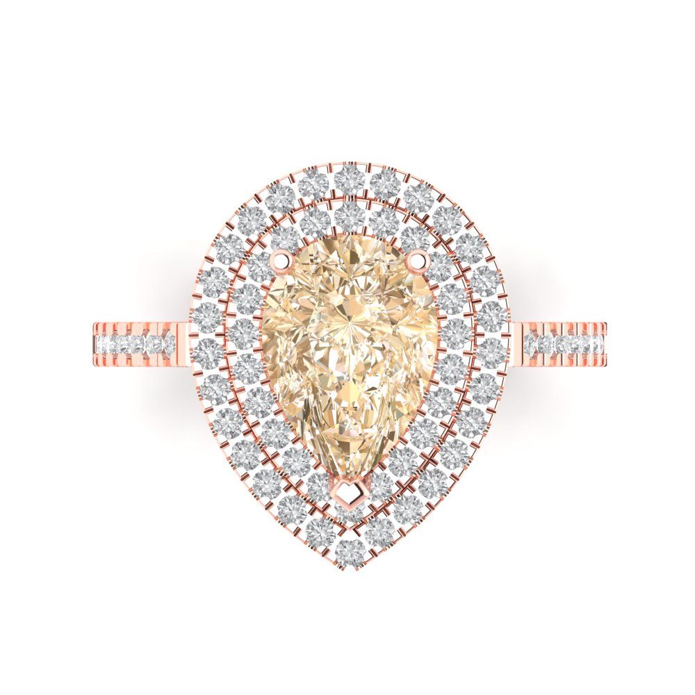 2.48 cttw Natural Morganite Hidden Halo Engagement Ring - Solid Rose Gold (VVS1, Pear Cut,10X7mm )