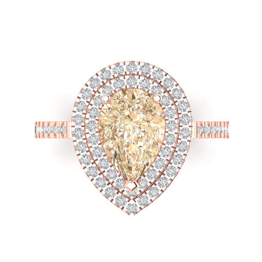 2.48 cttw Natural Morganite Hidden Halo Engagement Ring - Solid Rose Gold (VVS1, Pear Cut,10X7mm )