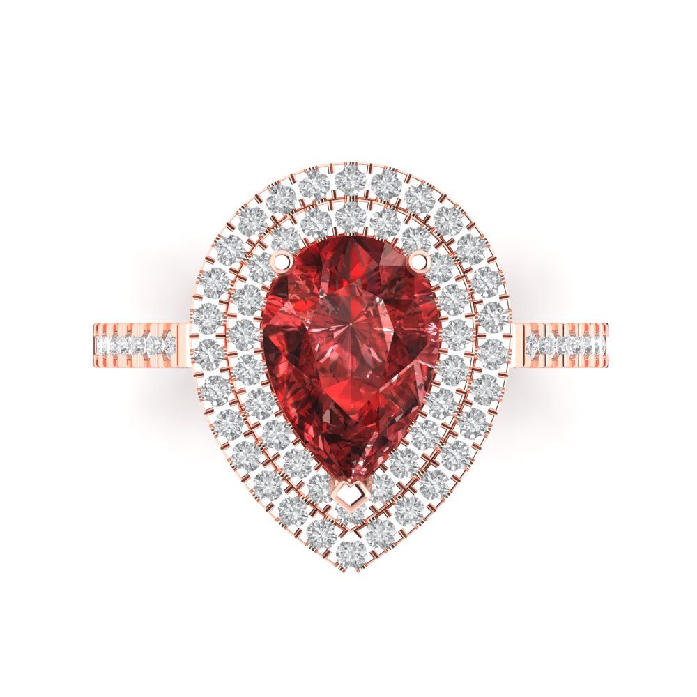 2.48 cttw Natural Garnet Hidden Halo Engagement Ring - Solid Rose Gold (VVS1, Pear Cut,10X7mm )