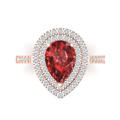 2.48 cttw Natural Garnet Hidden Halo Engagement Ring - Solid Rose Gold (VVS1, Pear Cut,10X7mm )