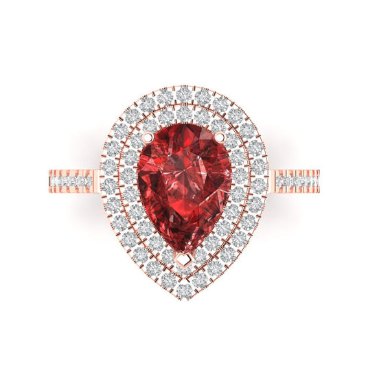 2.48 cttw Natural Garnet Hidden Halo Engagement Ring - Solid Rose Gold (VVS1, Pear Cut,10X7mm )