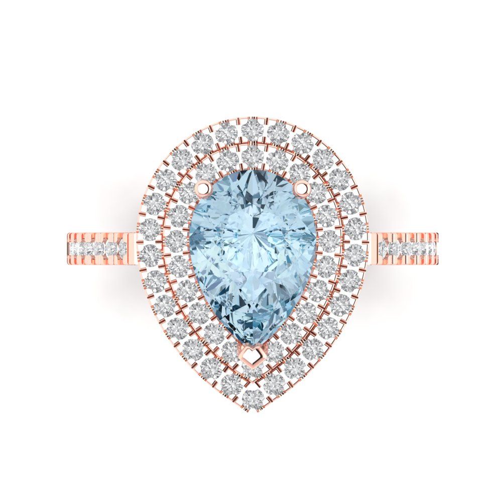 2.48 cttw Natural Aquamarine Hidden Halo Engagement Ring - Solid Rose Gold (VVS1, Pear Cut,10X7mm )