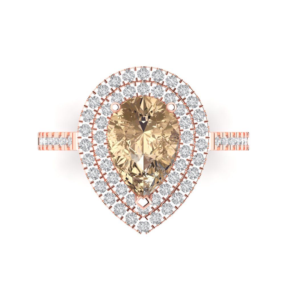 2.48 cttw Yellow Moissanite Hidden Halo Engagement Ring - Solid Rose Gold (VVS1, Pear Cut,10X7mm )