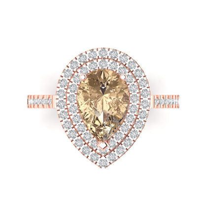 2.48 cttw Yellow Moissanite Hidden Halo Engagement Ring - Solid Rose Gold (VVS1, Pear Cut,10X7mm )